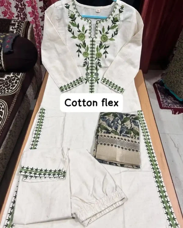 Khadi White Cotton Kurti Pant Dupatta Set