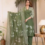 Khakhi Green Floral Print Suit Set