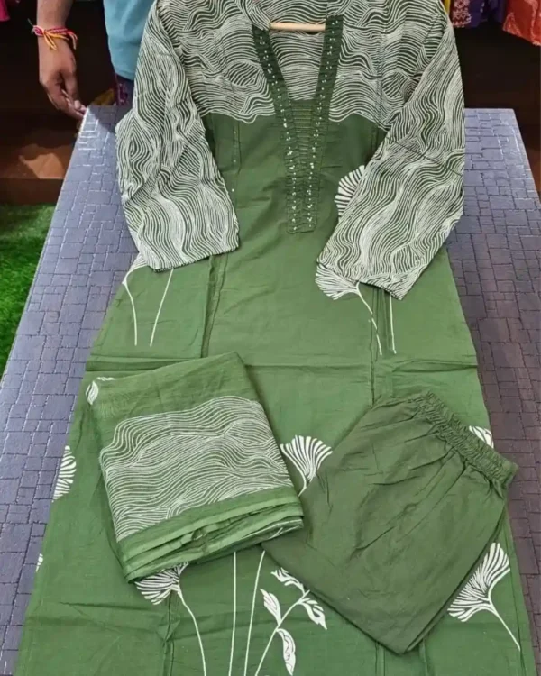 Khakhi Green Floral Print Suit Set