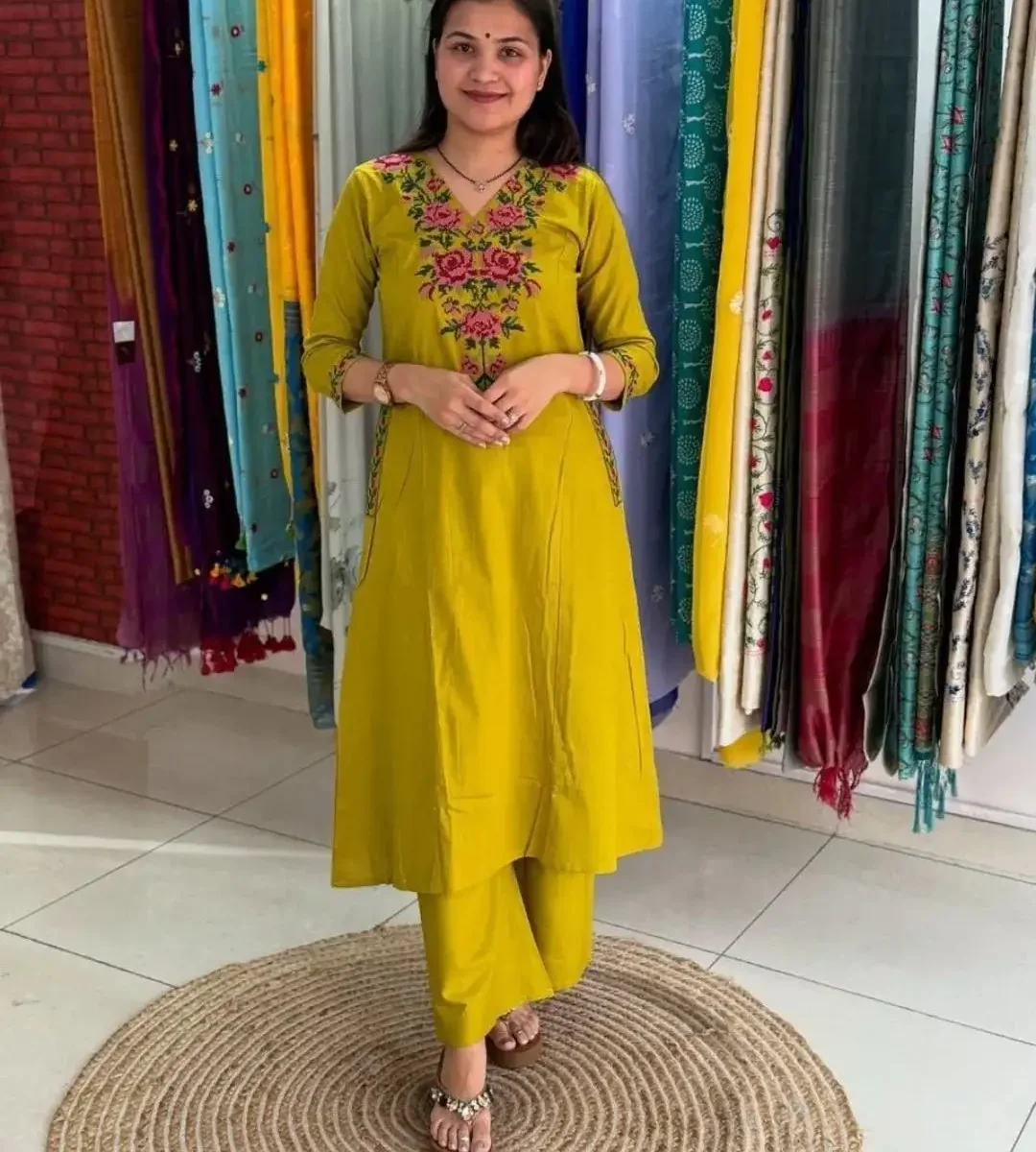 Lemon Yellow Kurti Pant Dupatta Set