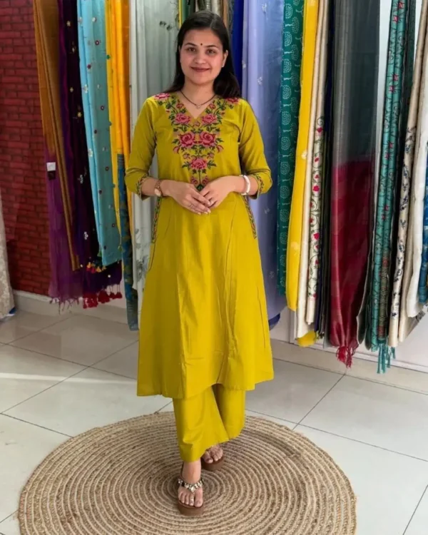 Lemon Yellow Kurti Pant Dupatta Set