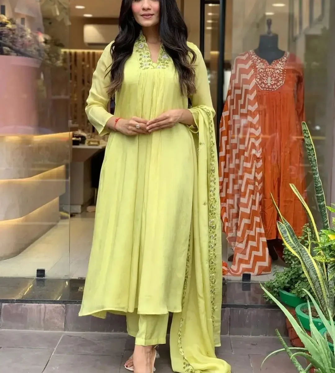 Lime Green Kurti With Pant Dupatta