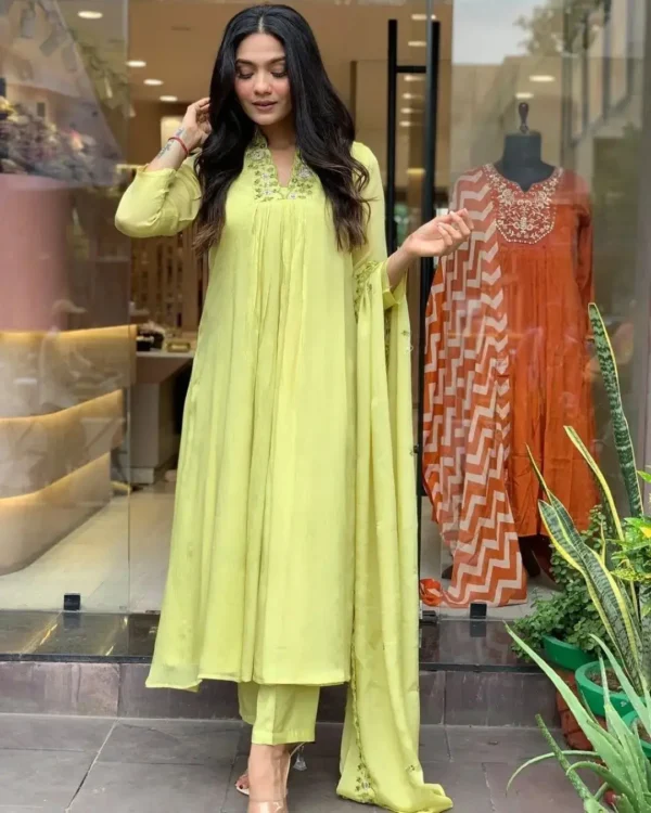 Lime Green Kurti With Pant Dupatta