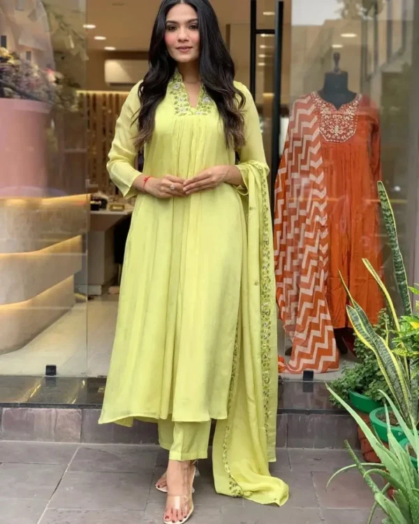 Lime Green Kurti With Pant Dupatta