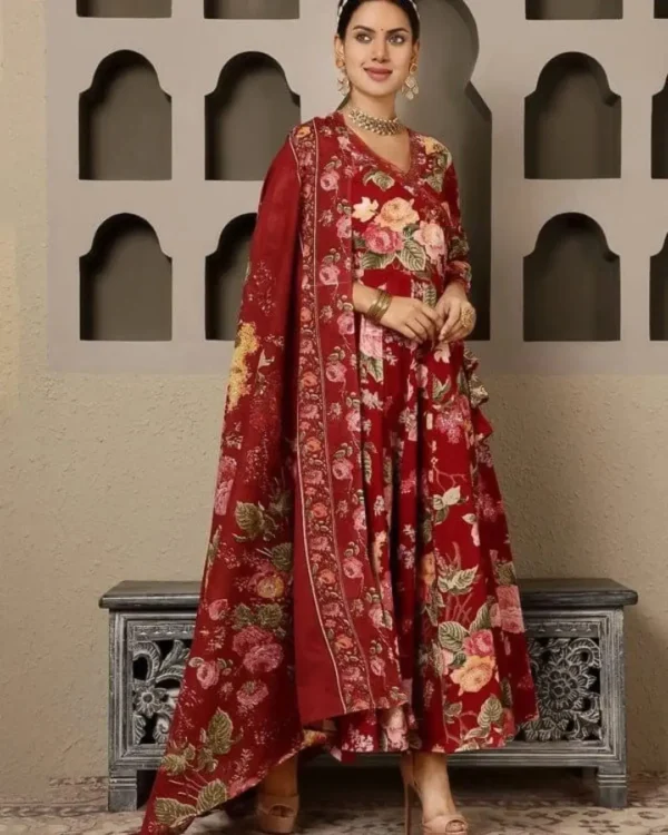Maroon Angrakha Style Kurti Set