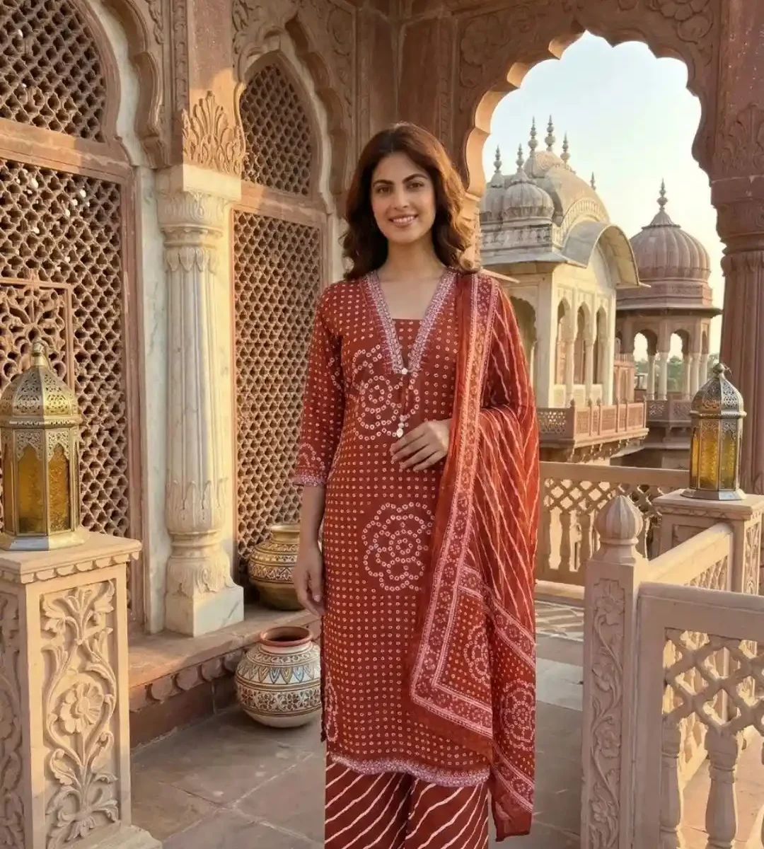Maroon Cotton Kurti​ Pant With Dupatta