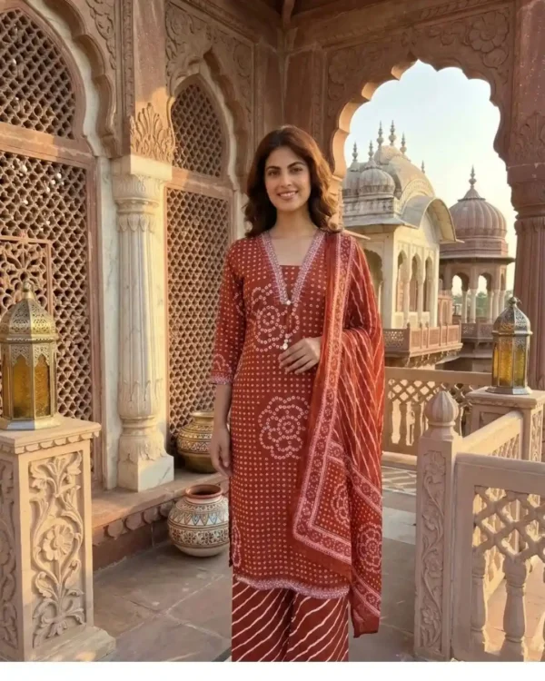 Maroon Cotton Kurti​ Pant With Dupatta