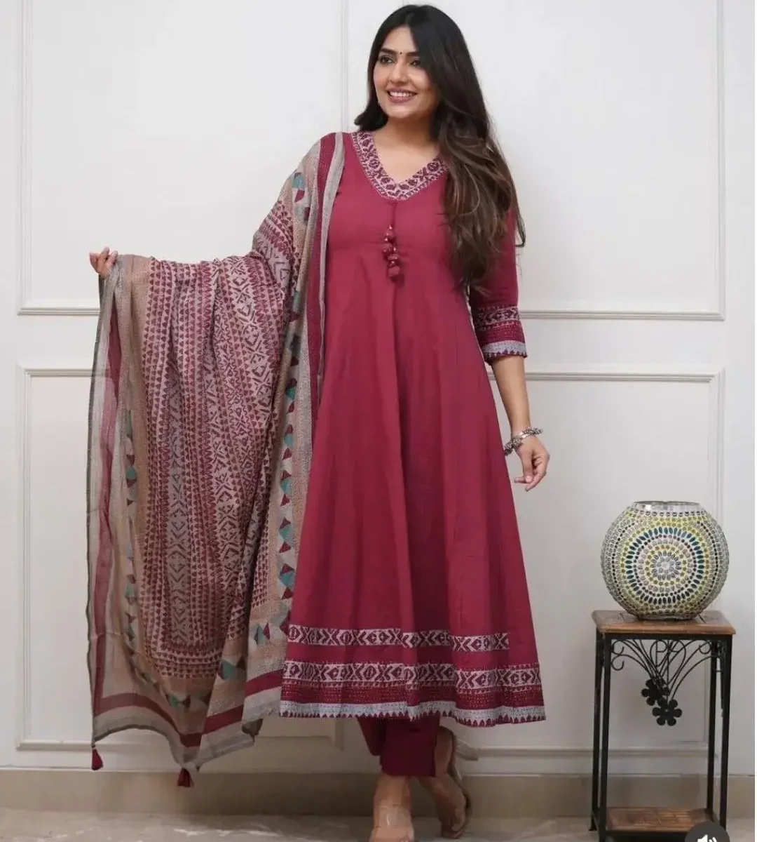 Maroon Kurti Palazzo With Dupatta