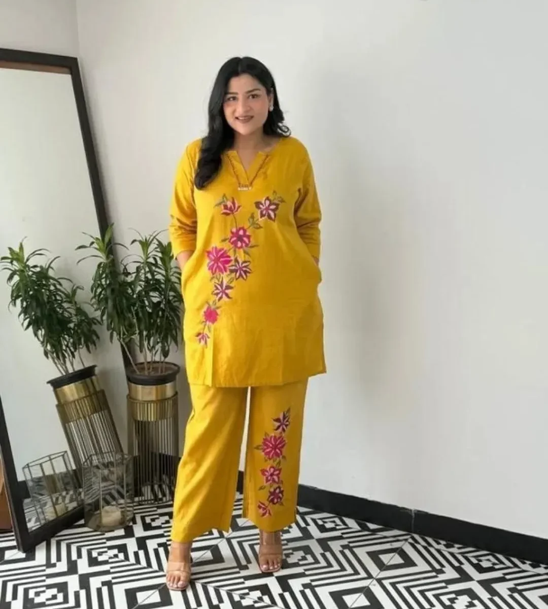 Mustard Yellow Kurti combination With Pant