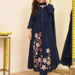 Navy Blue Cotton Kurti Pant Dupatta Set​