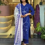 Navy Blue Cotton Kurti Pant Dupatta Set​