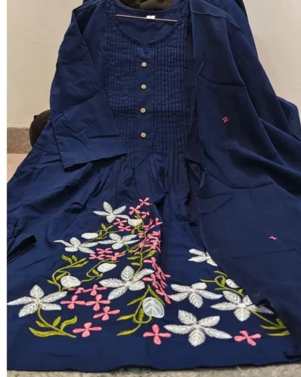 Navy Blue Cotton Kurti Pant Dupatta Set​