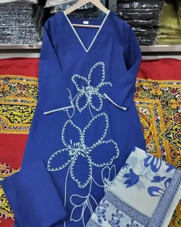 Navy Blue Cotton Kurti Pant Dupatta Set​