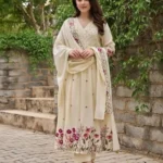 Off White Cotton Kurti​ Pant Dupatta Set