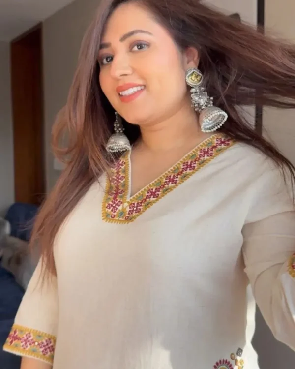 Off White Kurti Combination With Pant Set