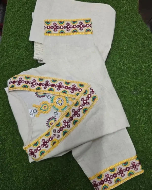 Off White Kurti Combination With Pant Set