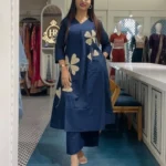 Office Wear Blue Cotton Kurti Pant Set