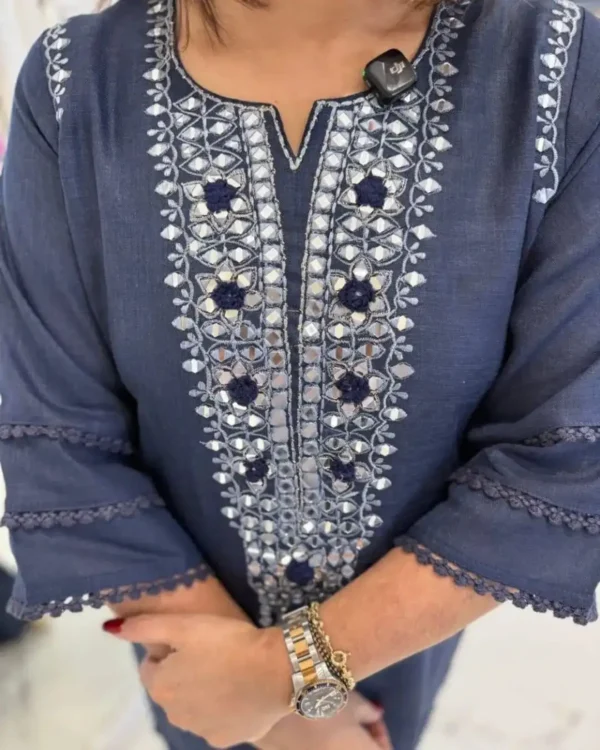 Office Wear Blue Cotton Kurti Pant Set