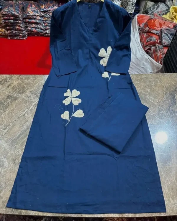 Office Wear Blue Cotton Kurti Pant Set