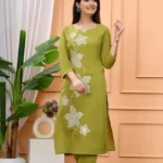 Office Wear Cotton Green Kurti Pant Set