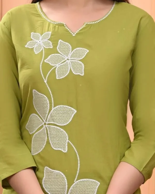 Office Wear Cotton Green Kurti Pant Set