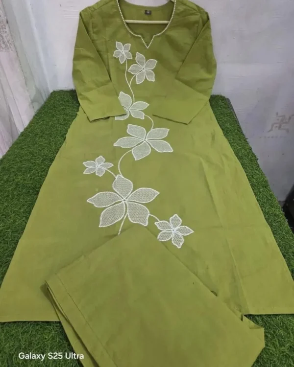 Office Wear Cotton Green Kurti Pant Set