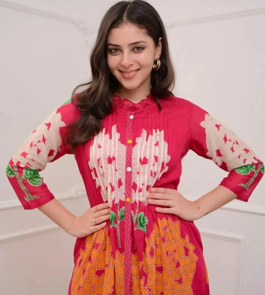 Office Wear Cotton Pink Kurti Pant Set