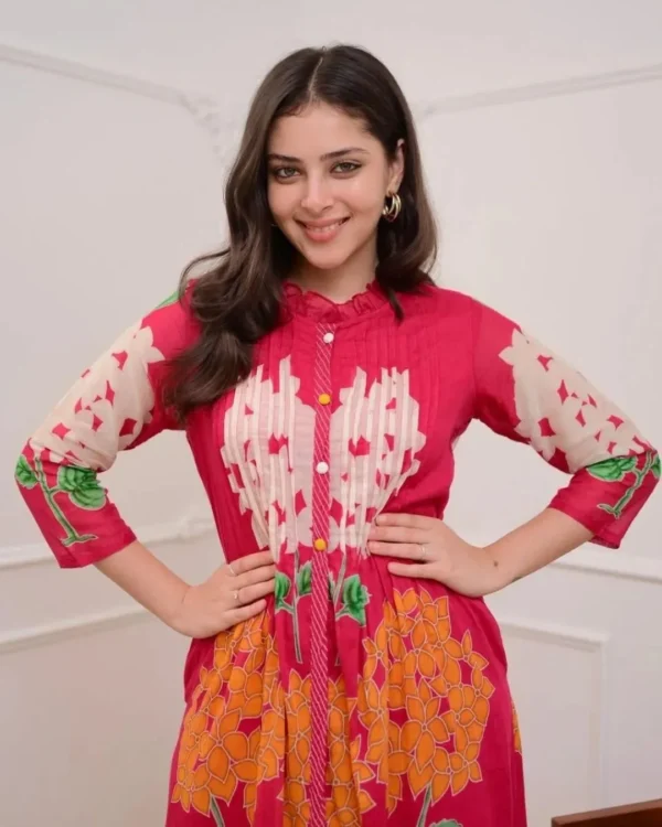 Office Wear Cotton Pink Kurti Pant Set