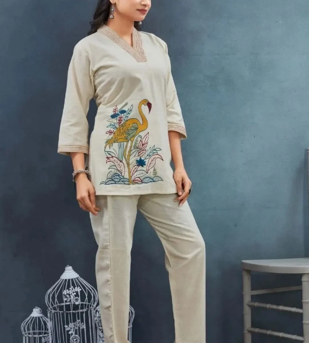 Office Wear White Kurti Pant Set