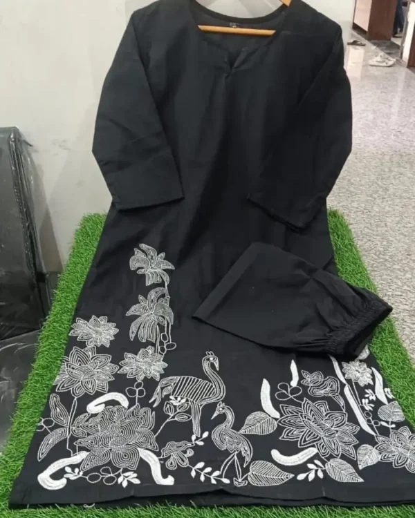 Party Wear Cotton Black Kurti Pant Set