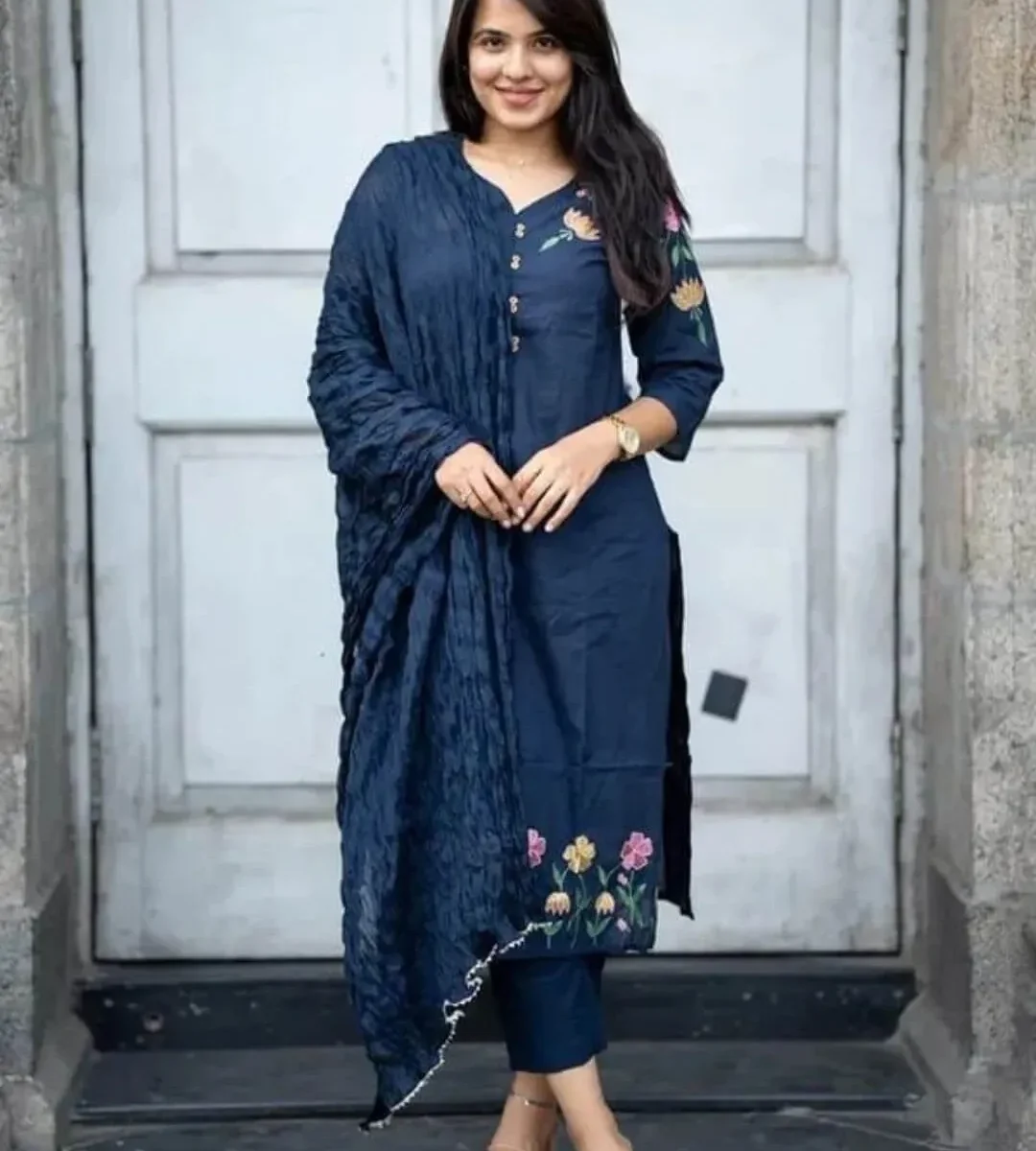 Party Wear Cotton Blue Suit Set