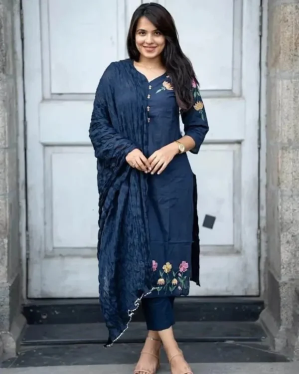 Party Wear Cotton Blue Suit Set