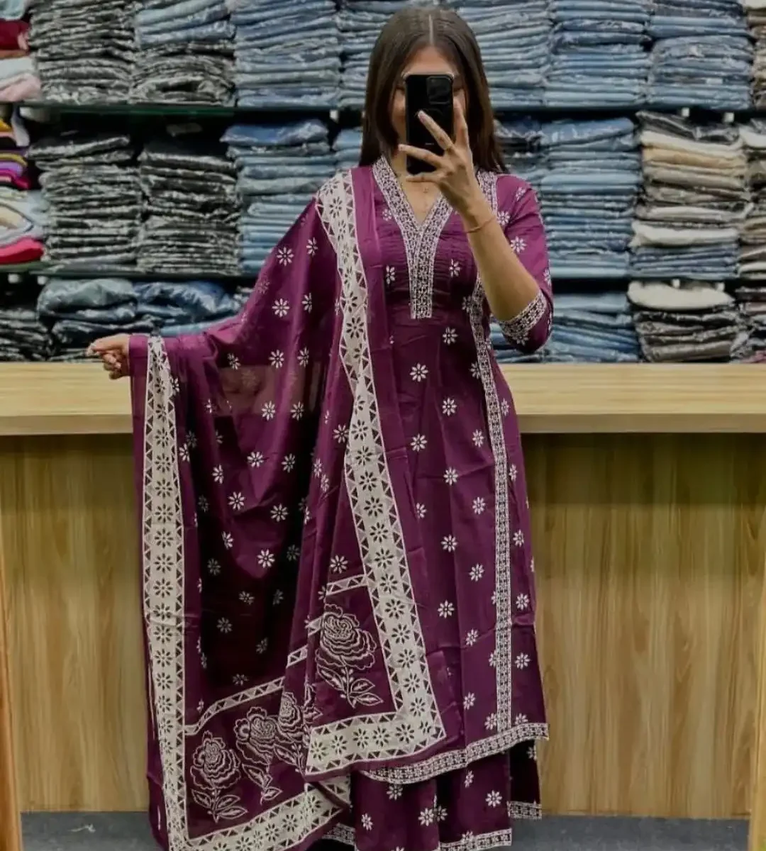 Party Wear Cotton Purple Suit Set