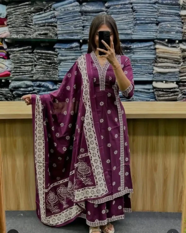 Party Wear Cotton Purple Suit Set