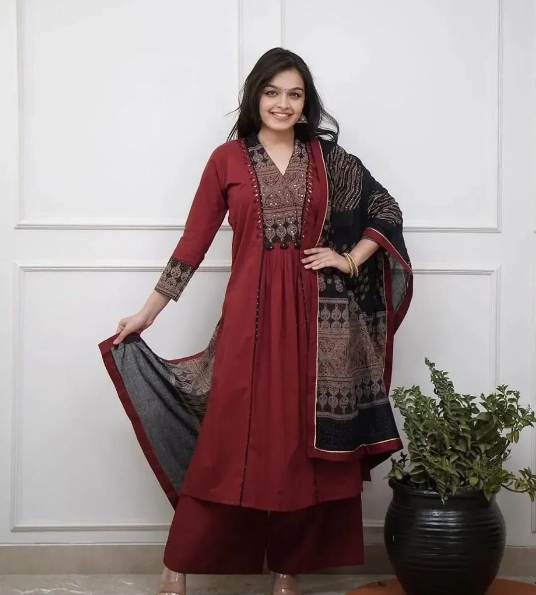 Partywear Anarkali Kurti Pant Dupatta Set