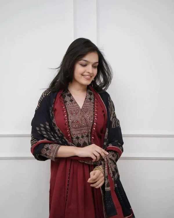 Partywear Anarkali Kurti Pant Dupatta Set