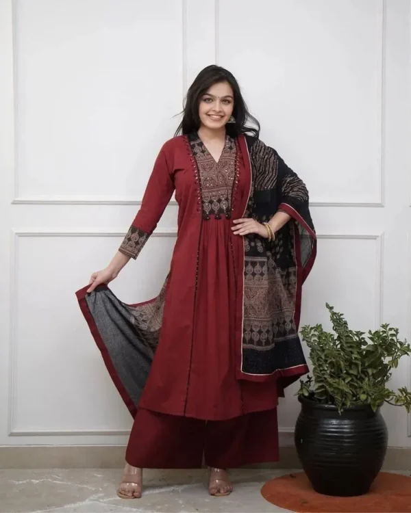 Partywear Anarkali Kurti Pant Dupatta Set