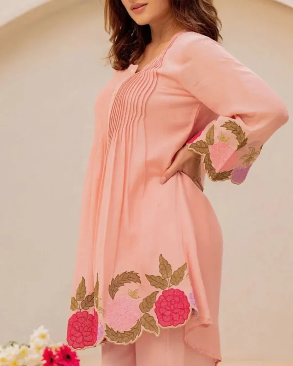 Peach Cotton Kurti With Pant Set​