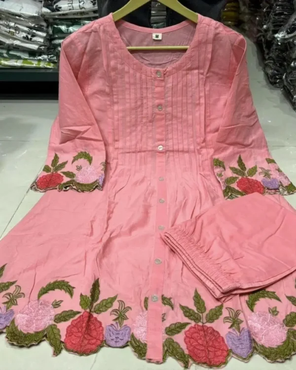 Peach Cotton Kurti With Pant Set​
