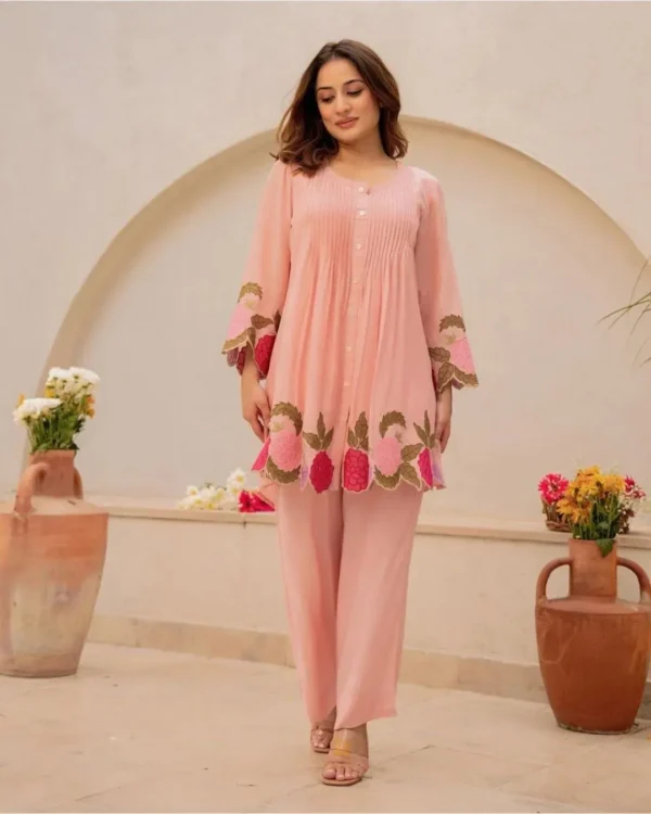 Peach Cotton Kurti With Pant Set​