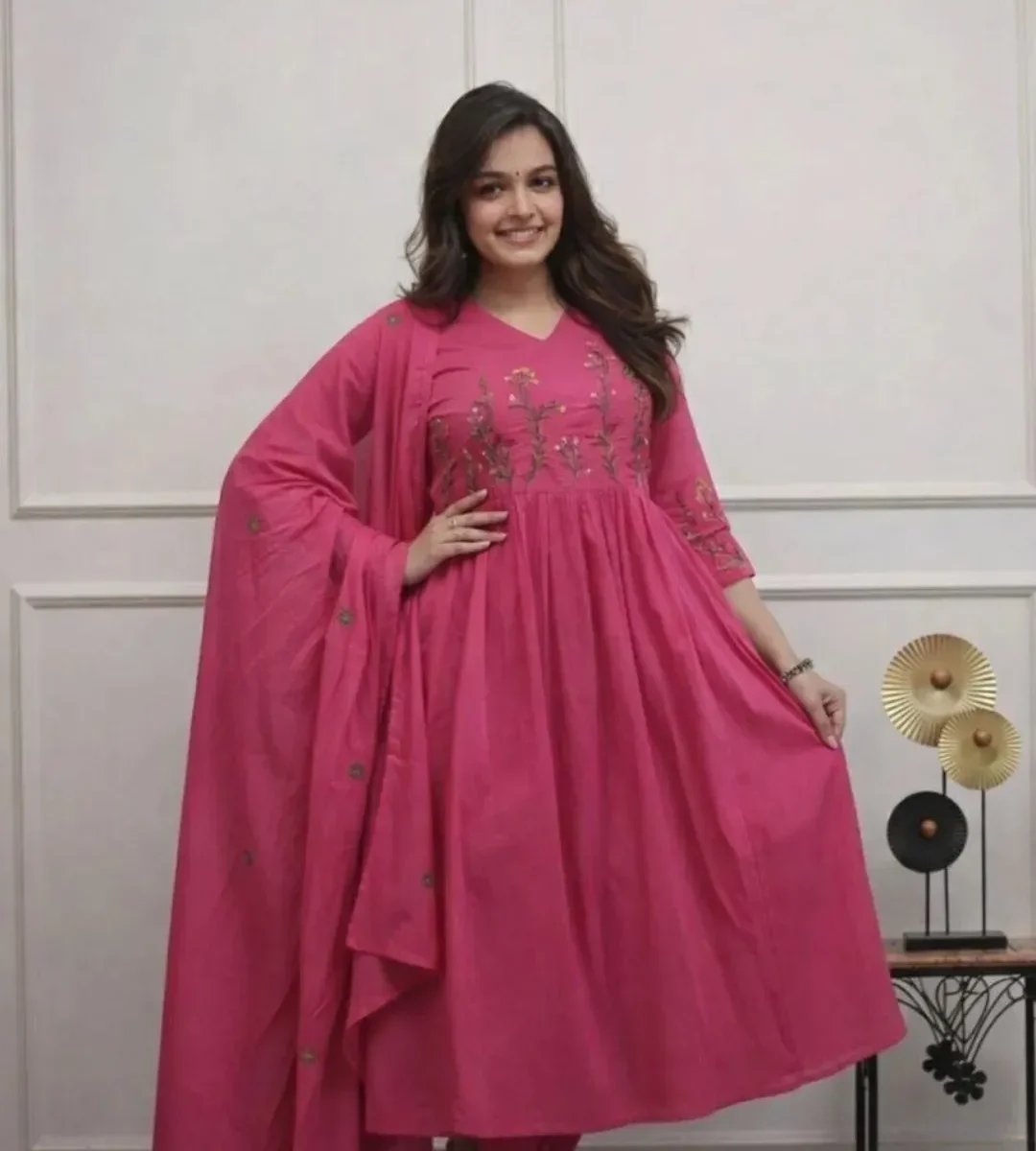 Pink Colour Kurti Combination Pant Dupatta Set