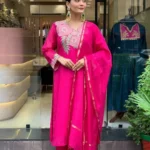 Pink Cotton Kurti Pant With Dupatta Set