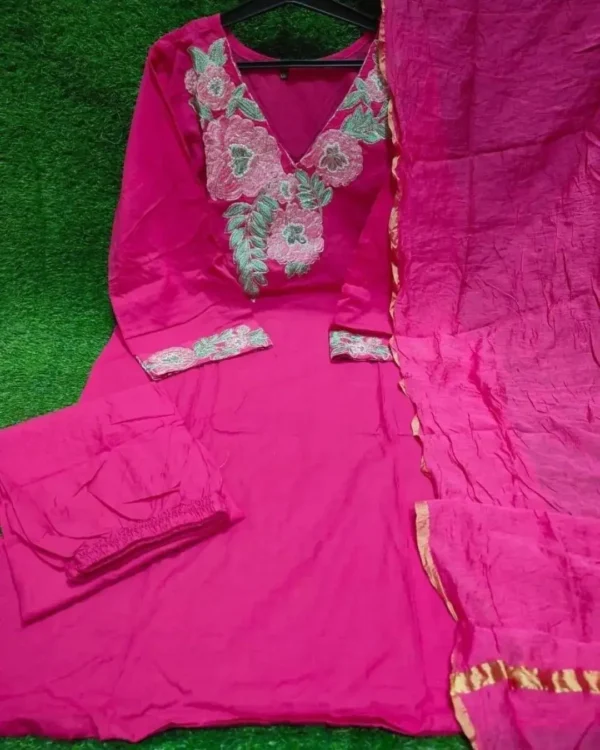 Pink Cotton Kurti Pant With Dupatta Set