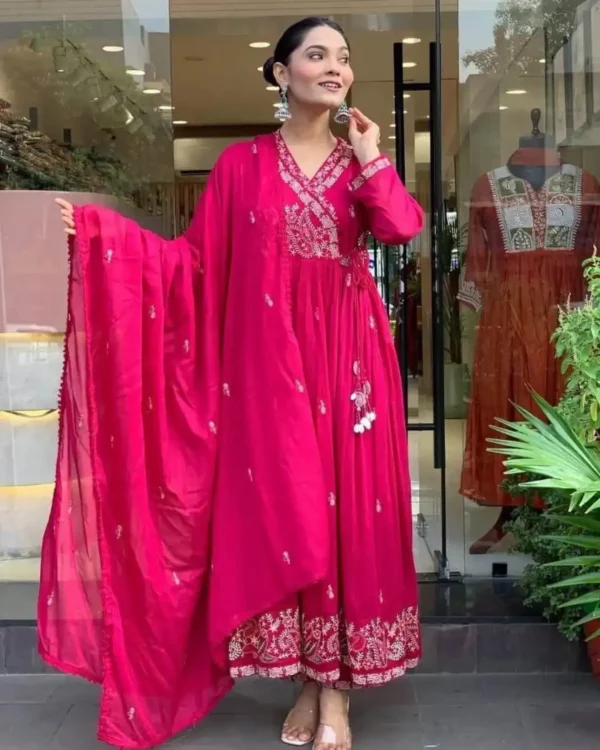 Pink Cotton Printed Kurti Pant Dupatta Set