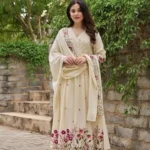Pink Floral White Kurti Set