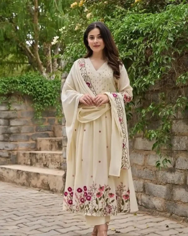Pink Floral White Kurti Set