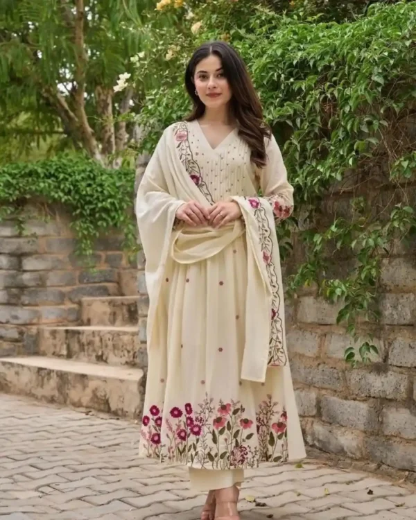 Pink Floral White Kurti Set