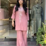 Pink Printed Office Wear Kurti Pant Set