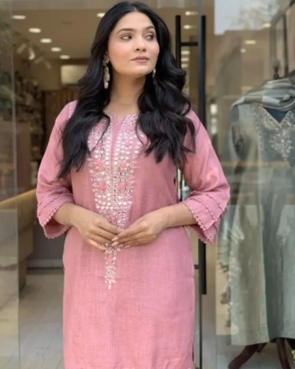 Pink Printed Office Wear Kurti Pant Set