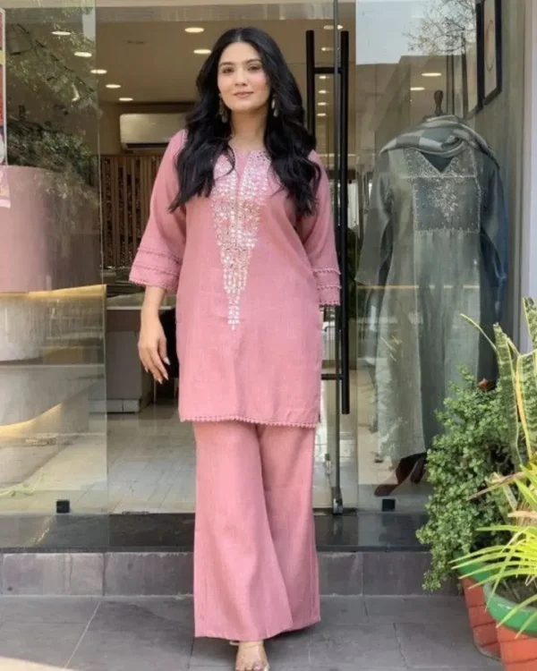 Pink Printed Office Wear Kurti Pant Set